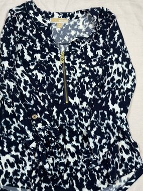 Michael Kors Navy and White Zip-Front Printed Kids One-Piece